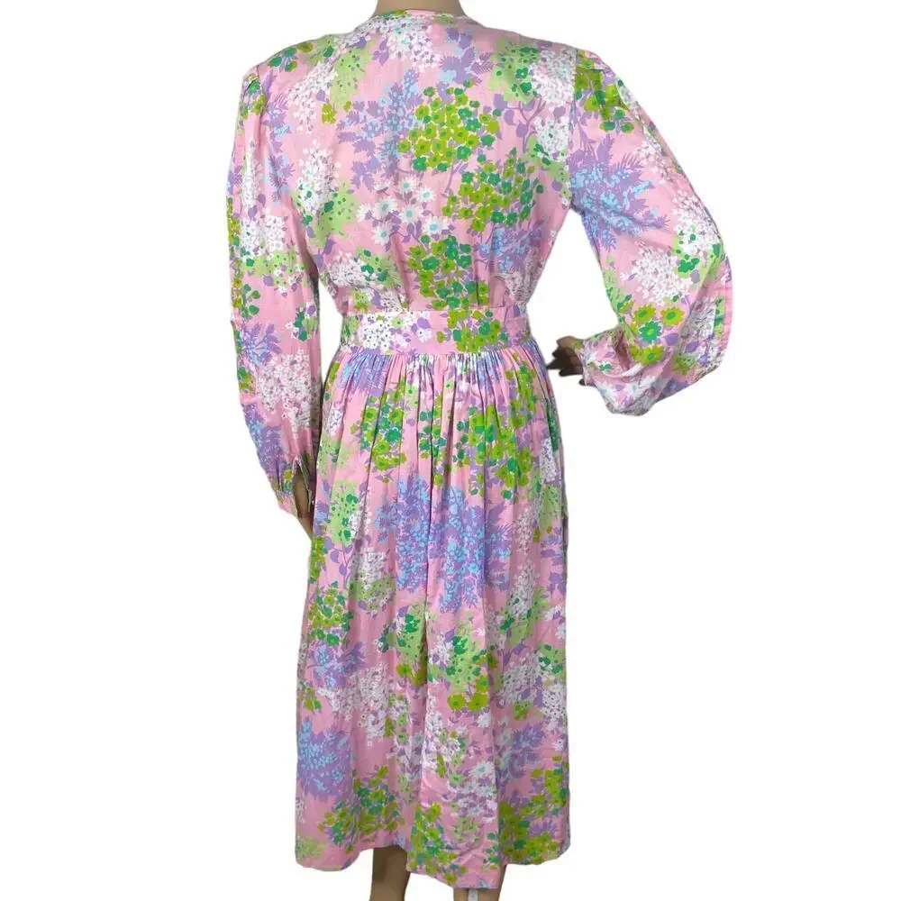 Vintage 1960s Star of Siam Jeanoel Haxo Cotton Midi Dress Prairie Pockets Sz 10